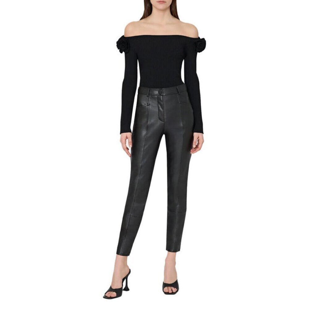 NWT New $425 Milly Rue Faux Leather Black Pants Size 29